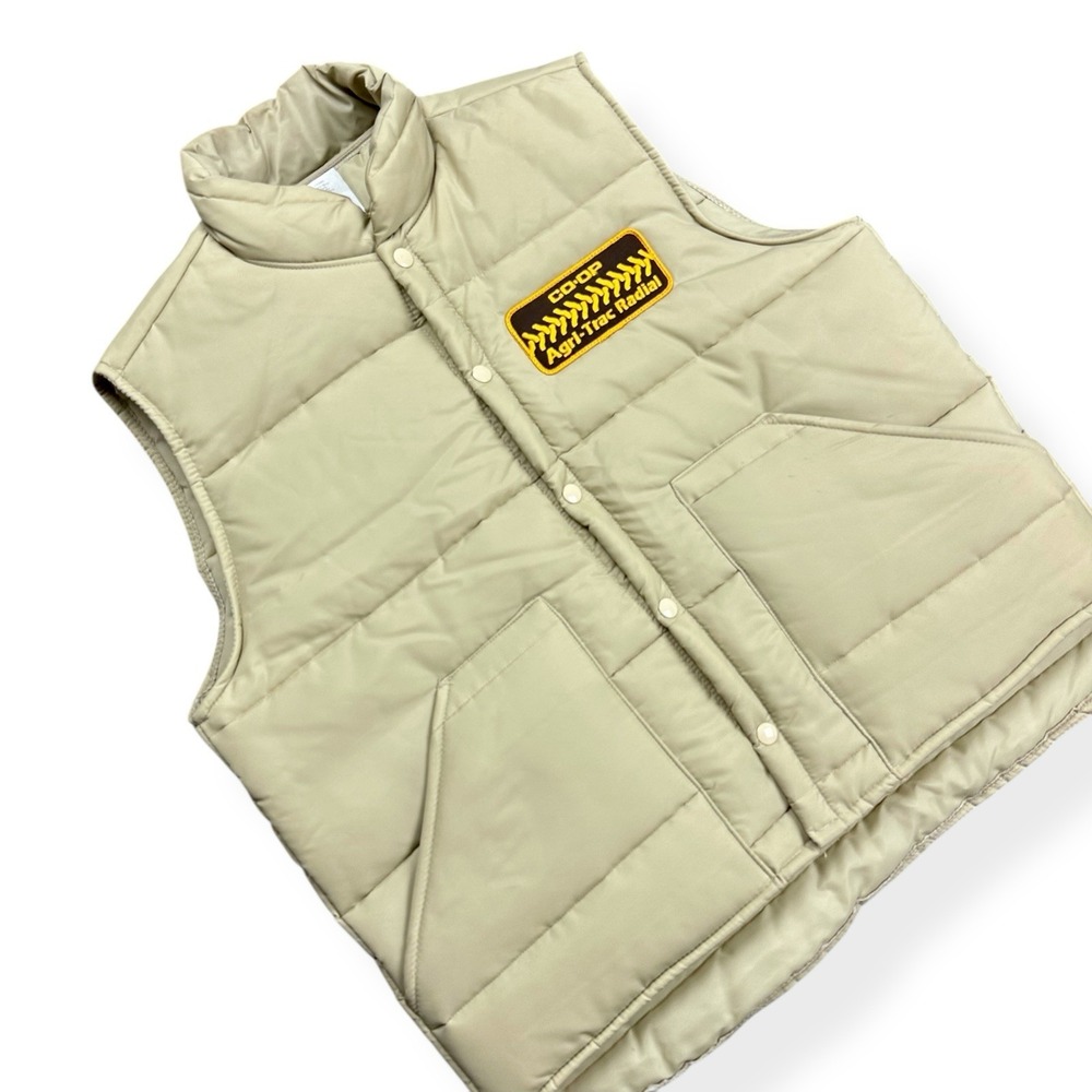 VTG 80s CO-OP Agri-Trac Radial Puffer Quilted Vest‎ Tan Men's Size Large Patch - Picture 2 of 13